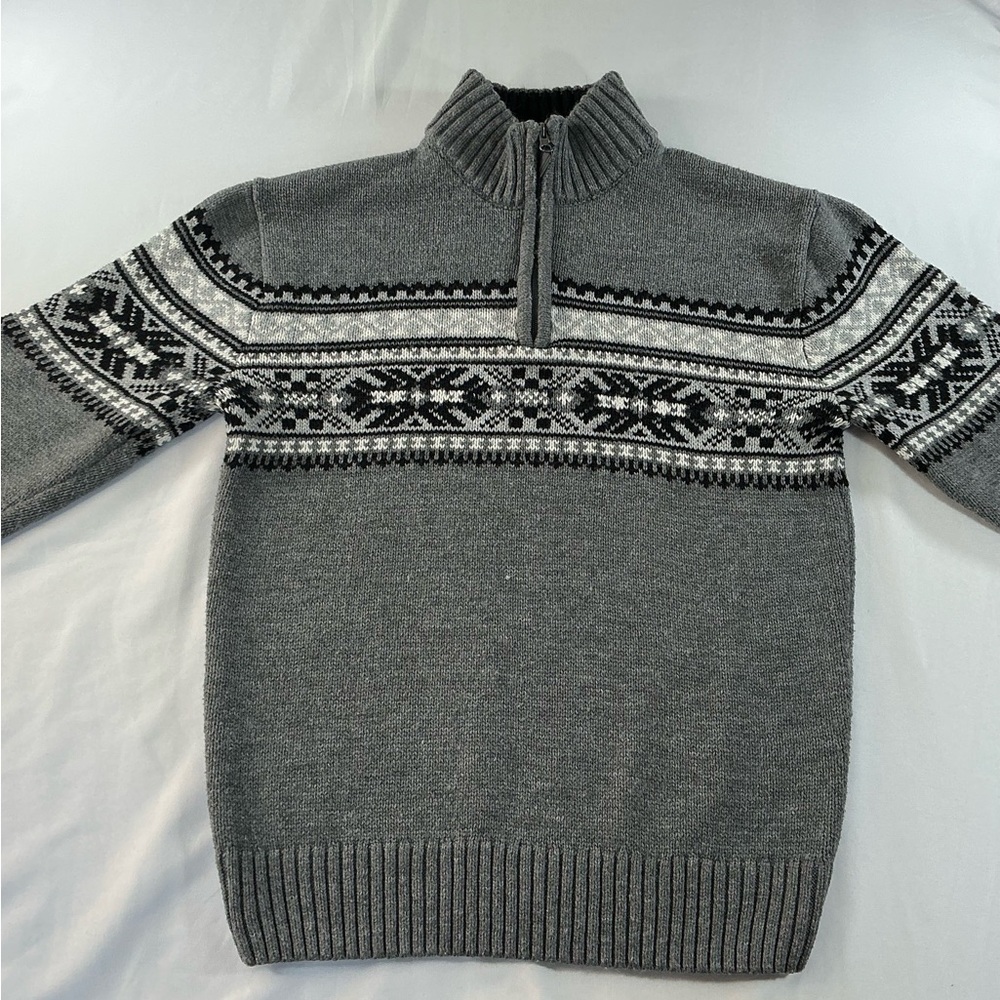 Men's Gray Nordic Pattern Zip-Up Sweater